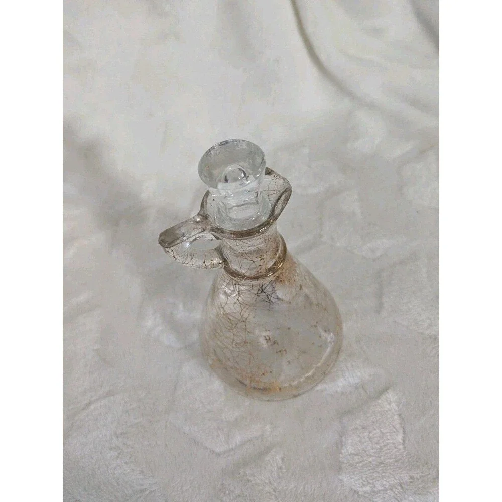 Vtg Hazel Atlas Gold Spaghetti String Drizzle Glass Vinegar Or Oil Cruet Bottle